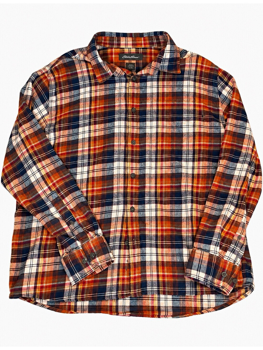 Eddie Bauer Flannel Shirt Mens XL Orange Plaid Long Sleeve